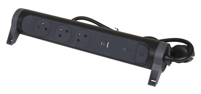 Prepäťová ochrana Legrand 3x zásuvka, USB, USB-C, 1,5m čierna