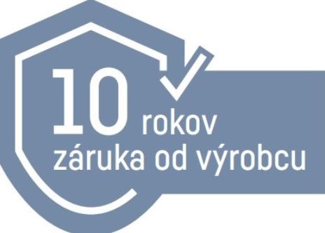 Chladnička s mrazničkou Liebherr Plus CNsfa 7723 strieborná Logo 10-ročnej záruky na celý spotrebič Liebherr. Text "10-ročná záruka výrobcu" je napísaný bielym písmom na šedom štíte.
