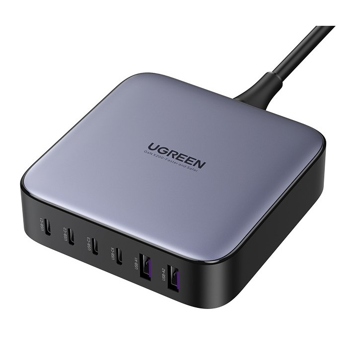 Nabíjačka do siete UGREEN 2x USB, 4x USB-C, 200W, Gan sivá