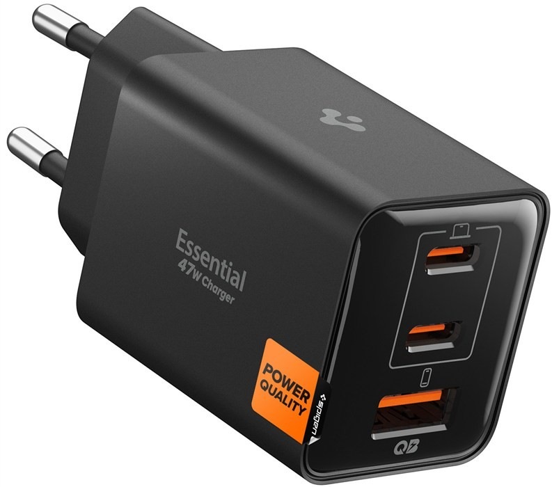 Nabíjačka do siete Spigen Essential s výkonom 47W a porty 2× USB-C/1×USB-A
