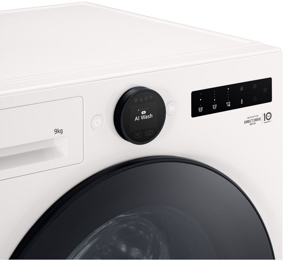 Práčka LG F2X70S9TLS biela Detail kruhového displeja a ovládacích prvkov práčky LG GF2X70S9TLS s programom Cotton.