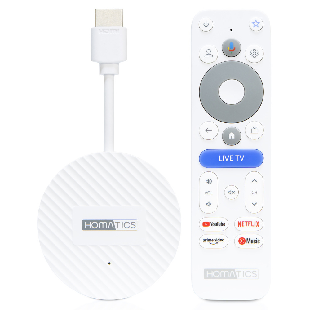 Multimediálne centrum HOMATICS Dongle 4K V2 biely Multimediálny prehrávač Homatics Dongle 4K V2 podporuje Wi-Fi 6, Bluetooth 5.2 a LAN