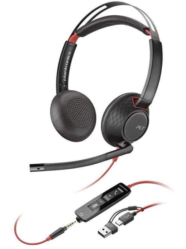 Headset HP Poly Blackwire 5220, 3,5 mm jack + USB-C/A adaptér, stereo čierny