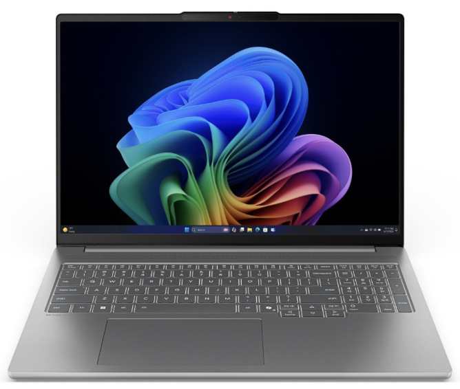 Sivý notebook Lenovo IdeaPad Pro 5 16AKP10 s 16" OLED displejom pri pohľade spredu