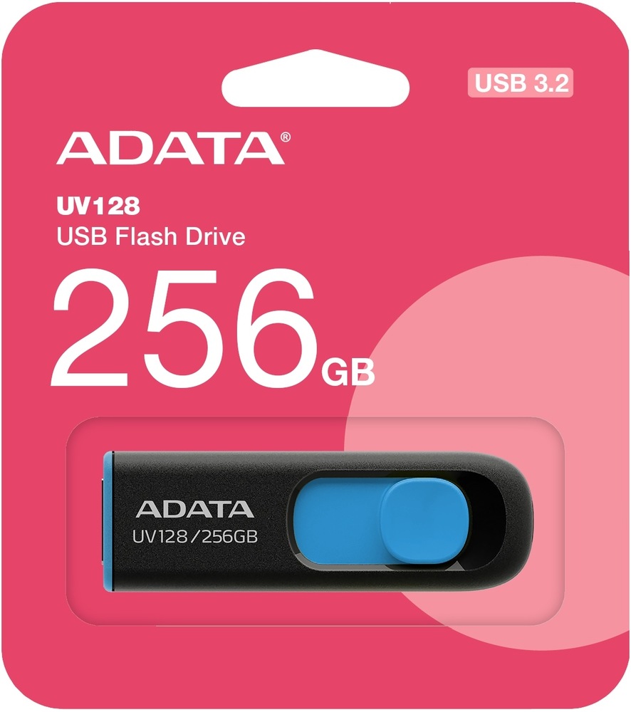 USB flashdisk ADATA Dash Drive UV128 256GB čierny/modrý Balenie obsahujúce flash disk ADATA Dash Drive UV128