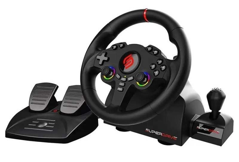 Súprava volantu, pedálov a radiacej páky SUPERDRIVE 220 RS-X v čiernej farbe.
