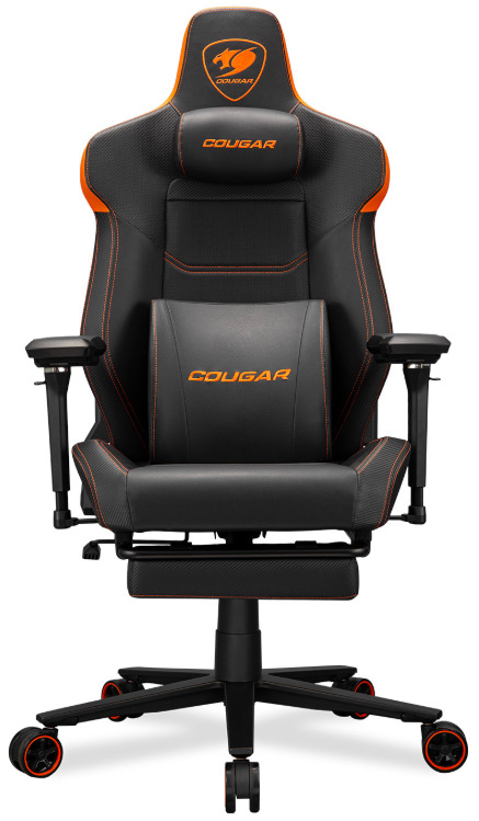 Herná stolička Cougar Armor Evo M čierna/oranžová Čelný pohľad na hernú stoličku Cougar Armor Evo M v čierno zlatom prevedení