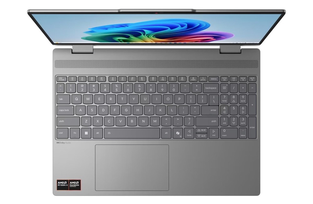 Notebook Lenovo IdeaPad 5 2-in-1 15AGP11 sivý Pohľad zhora na klávesnici notebooku Lenovo IdeaPad 5 2-in-1 15AGP11