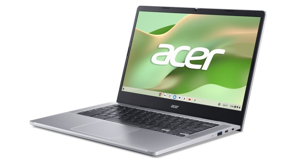 Notebook Acer Chromebook 314 (CB314-4HT-C2FL) strieborný Otvorený a zapnutý notebook Acer Chromebook 314 natočený doľava