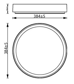 Rozmery bieleho svietidla Philips Hanno s priemerom 384 mm a výškou 66 mm