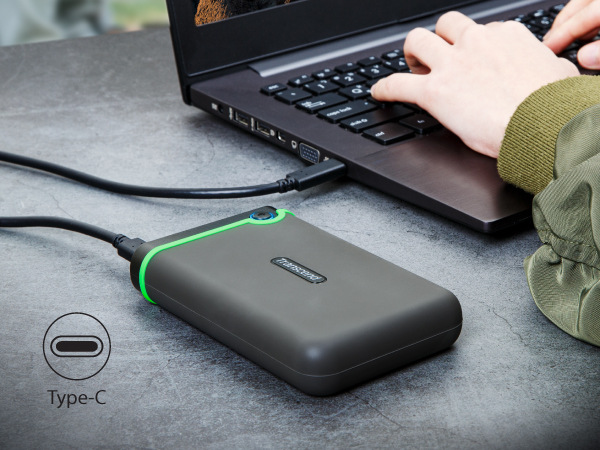 Externý pevný disk Transcend StoreJet 25M3C 2TB, USB-C (3.1 Gen 1) sivý/zelený Externý pevný disk Transcend StoreJet 25M3C 2TB, USB-C (3.1 Gen 1) sivý/zelený