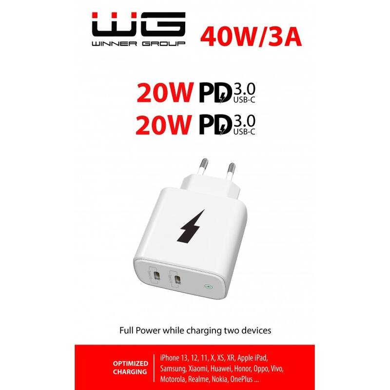 Nabíjačka do siete WG 2x USB-C PD 20W biela WG 2x USB-C PD 20W