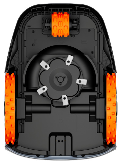 Robotická kosačka Segway Navimow i208E AWD Spodná časť Segway Navimow i208E s rezacím diskom a piatimi nožmi