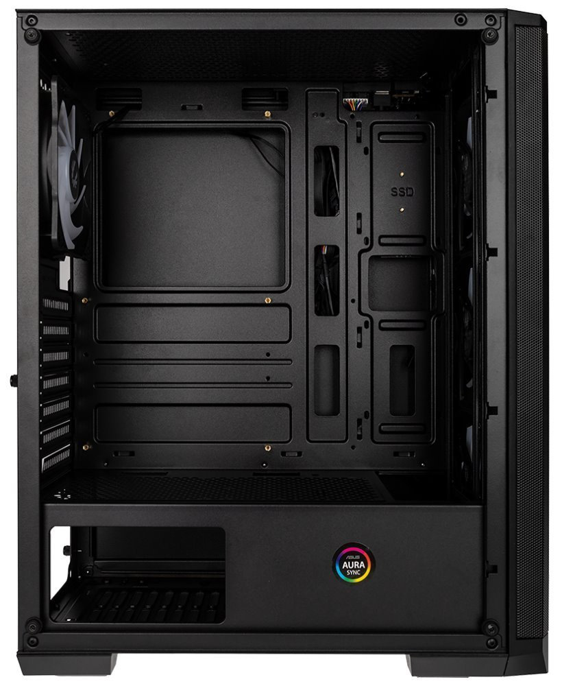Case BitFenix Nova Mesh SE TG ARGB čierna Bočný pohľad do prázdnej skrine s pozíciami pre komponenty.