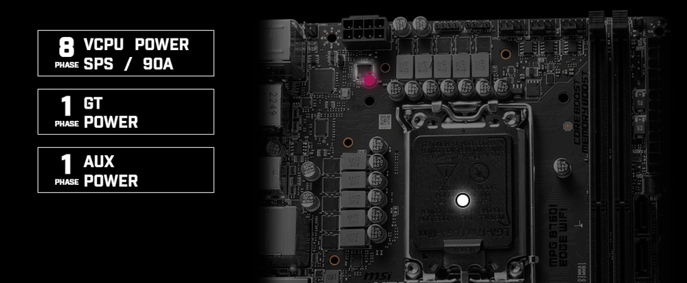 Základná doska MSI MPG B760I EDGE WIFI MSI MPG B760I EDGE WIFI ťaží aj z výkonného napájania