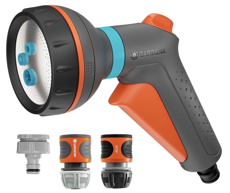 Záhradná sprcha Gardena s ergonomickou rukoväťou, aretovateľná spúšť