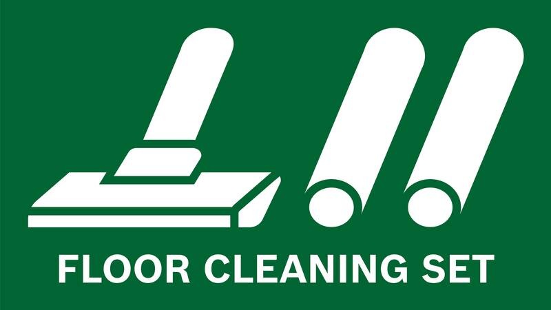 Vysávač akumulátorový Bosch EasyVac12 (bez baterie) zelený Grafika FLOOR CLEANING SET s ikonou podlahovej hubice a predlžovacích trubíc