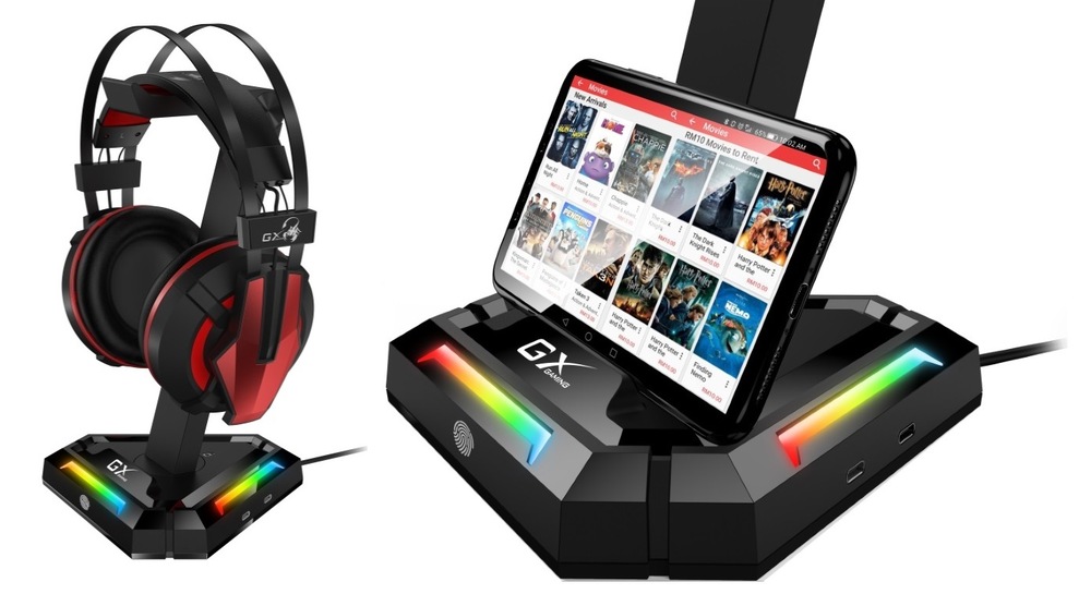 Stojanček Genius GX-UH100 na headset, RGB, USB hub čierny Stojanček Genius GX-UH100 na headset, RGB, USB hub čierny