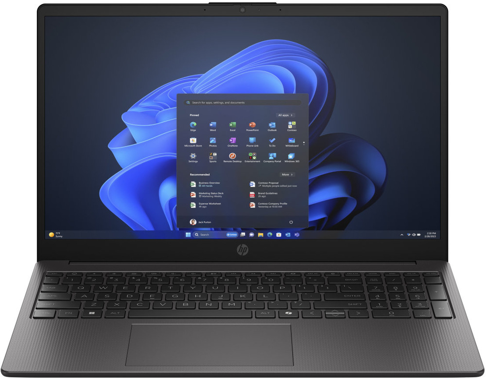 Notebook HP 255R G10 sivý Predná strana notebooku HP 255R G10 s ostrým a jasným displejom