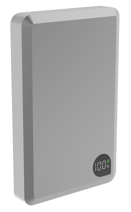 Powerbank GoGEN MagSafe, Qi2, 10000mAh sivá Strieborná powerbanka GoGEN s kapacitou 10000 mAh a digitálnym LED displejom ukazujúcim stav nabitia 100%