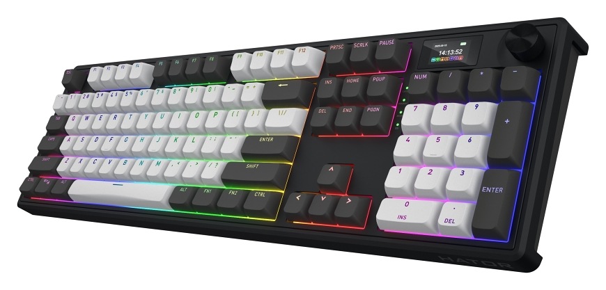 HATOR Skyfall 100 Pro Wireless s numerickou časťou, podsvietenými klávesmi a TFT displejom