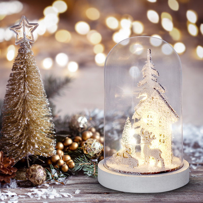 LED dekorácie Solight zasnežená krajina s domčekom, 18cm, 10x LED, 2x AAA
