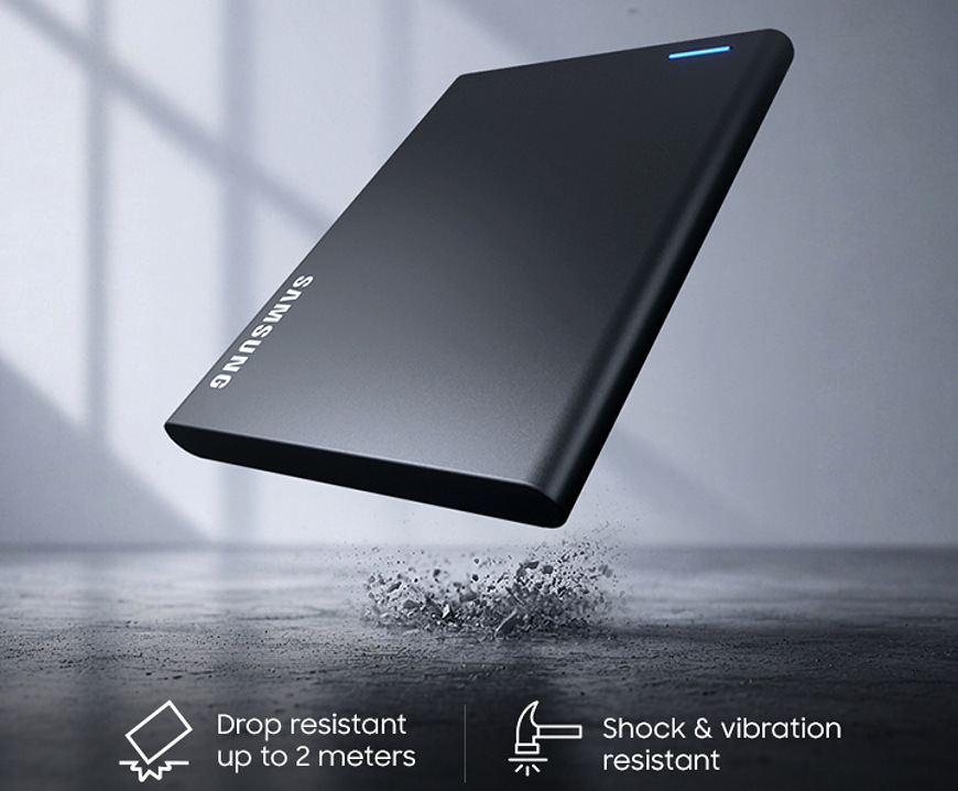 SSD externý Samsung P7 8TB čierny Odolnosť SSD Samsung P7 proti pádu z výšky až 2 m, nárazom a vibráciám