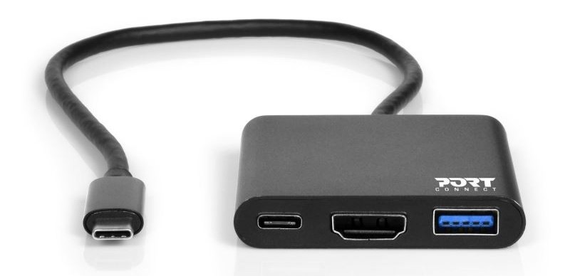 USB Hub PORT CONNECT USB-C/HDMI, USB 3.0, USB-C 60W čierny „“