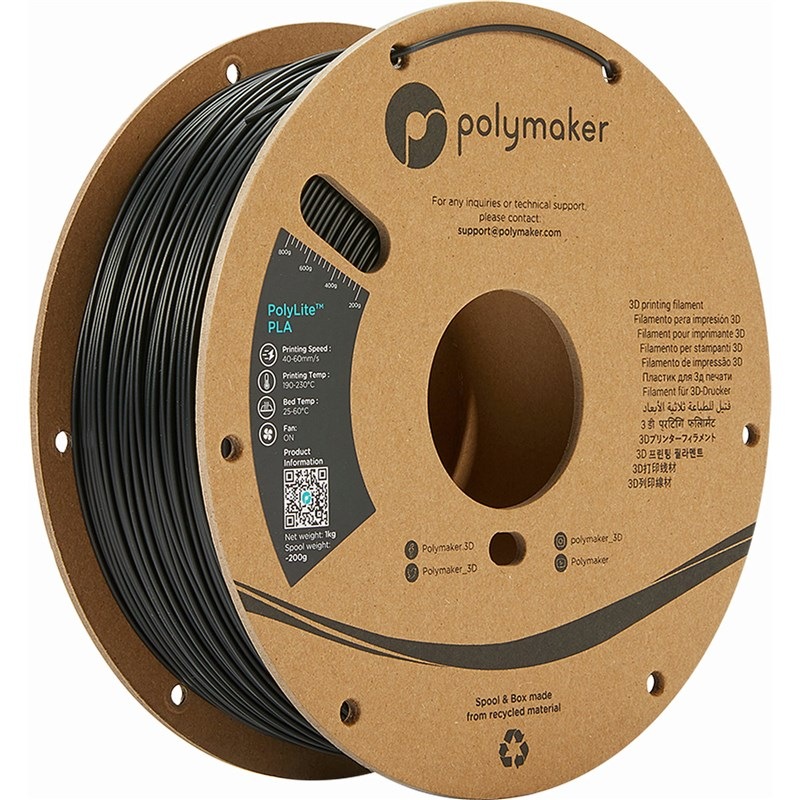 Tlačová struna (filament) Polymaker PolyLite PLA, 1,75 mm, 1 kg čierny