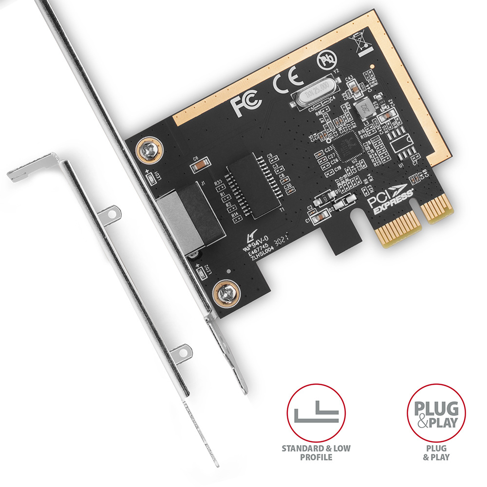 Sieťová karta Axagon PCEE-GRF, PCIe sieťová karta - 1x Gigabit Ethernet port strieborná