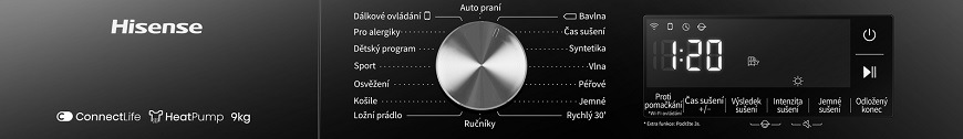 Sušička bielizne Hisense DH3S902BW3 biela Sušička Hisense DH3S902BW3, biela, ovládací panel