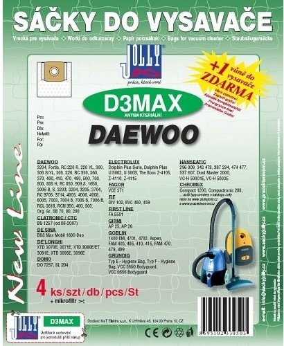 Vrecká do vysávača Jolly MAX D 3 (4+1ks) kompatibilné s vysávačmi DAEWOO