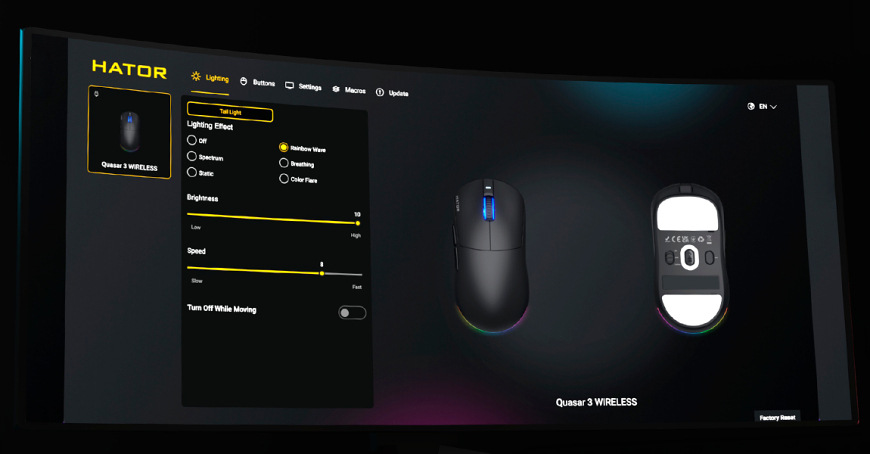Myš HATOR Quasar 3 biela Nastavenie funkcií tlačidiel myši HATOR Quasar 3 Wireless v softvérovom rozhraní