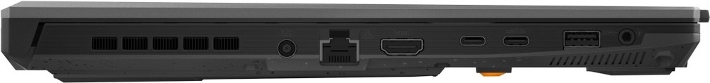 Notebook Asus TUF Gaming A16 čierny/sivý Bok laptopu Asus TUF Gaming A16 s konektormi