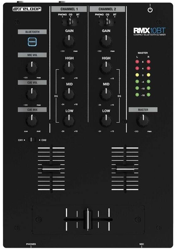 DJ mixážny pult Reloop RMX-30 BT v čiernom prevedení s prehľadným ovládacím panelom