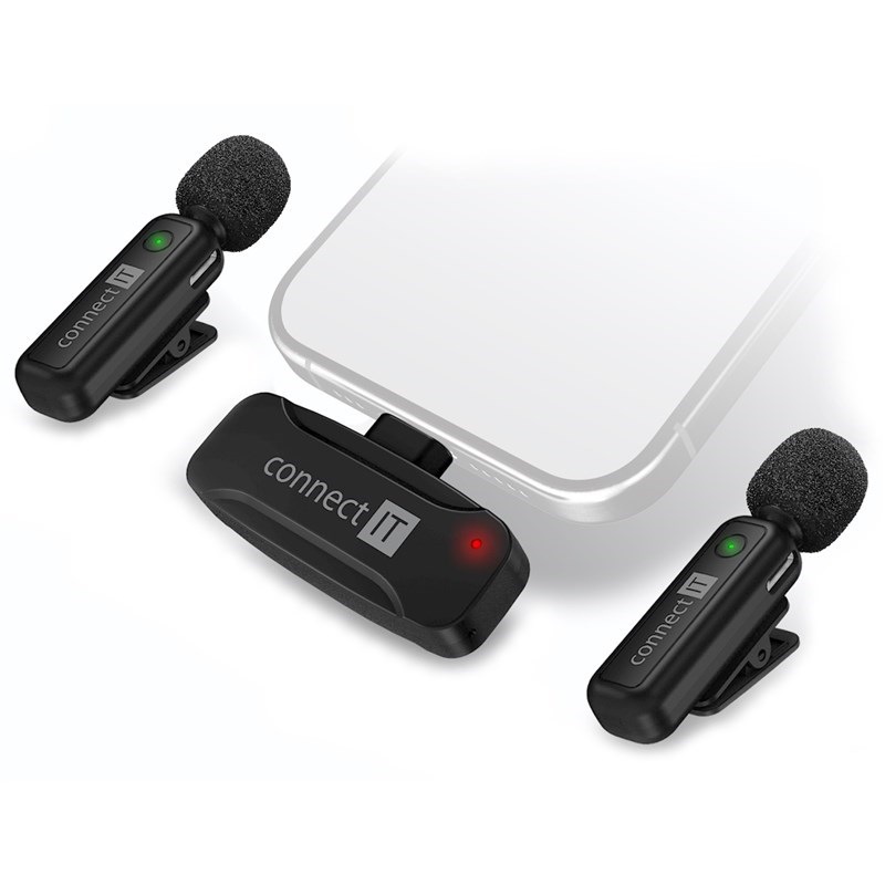 Mikrofón Connect IT Wireless Lavalier Lightning (2 ks + receiver) čierny