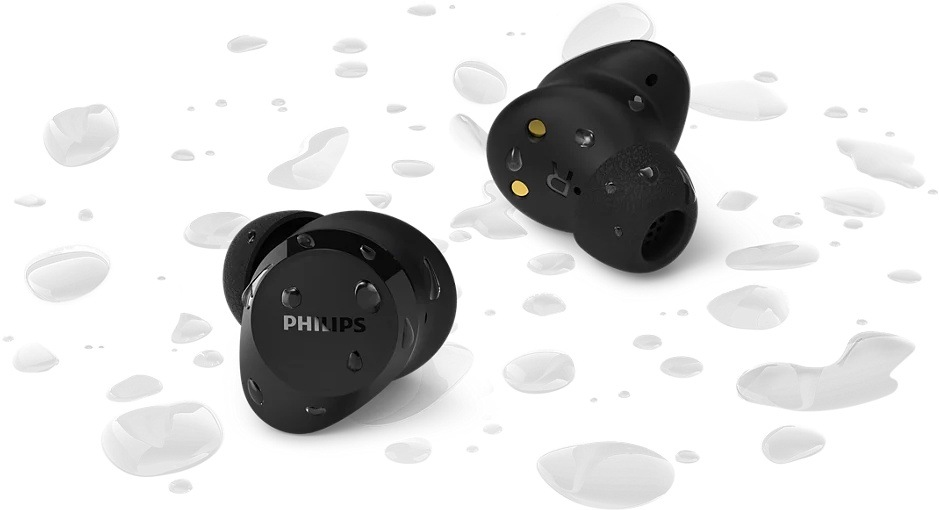 Detail špuntov Philips TAT1300BK/00 s kvapkami vody