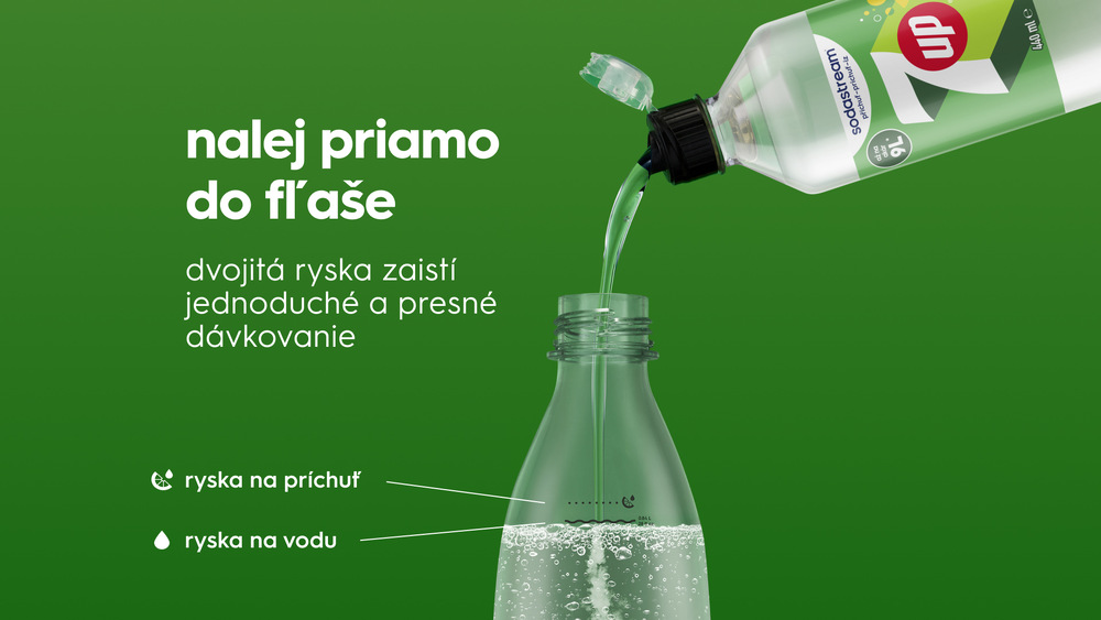 Nalievanie príchute do fľaše Sodastream