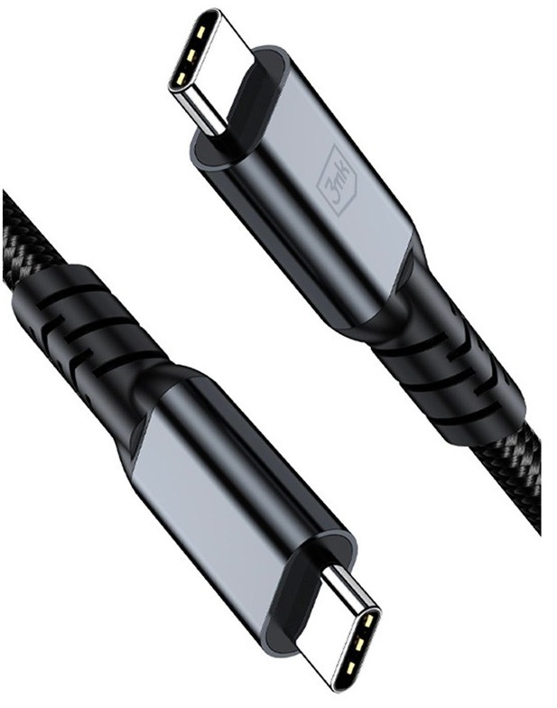 Nabíjací kábel 3mk s konektormi USB-C, čierna farba