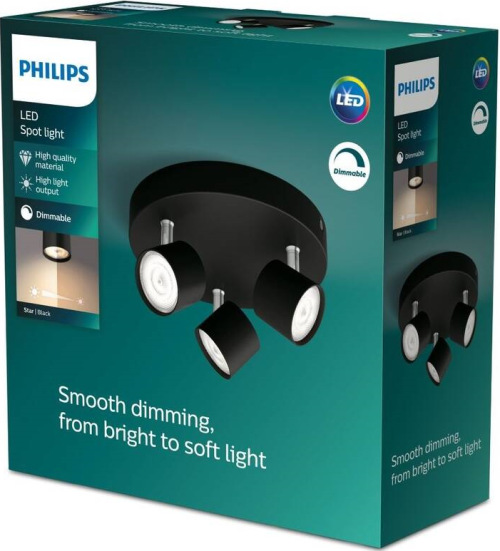 Bodové svietidlo Philips Star, 3xLED čierne