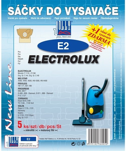 Vrecká do vysávača Jolly E 2 pre vysávače Electrolux, Progres, Volta a Tornado