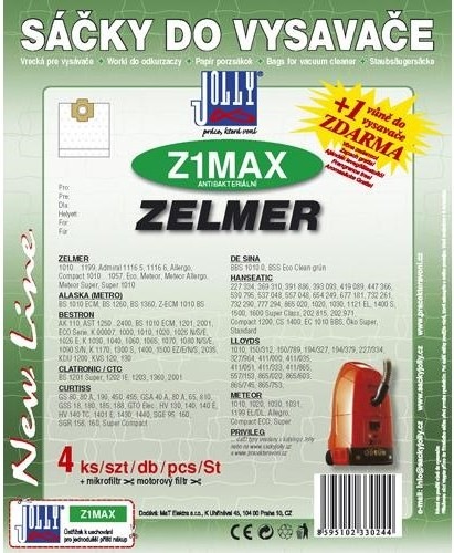 Vrecká do vysávača Jolly MAX Z 1 do vysáv. ZELMER v počte 4 ks s mikrofiltrom a motorovým filtrom
