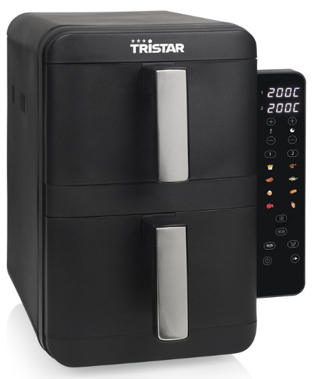 Fritéza teplovzdušná Tristar FR-9074 čierna Bočný pohľad na dvojkošovú konštrukciu teplovzdušnej fritézy Tristar FR-9074