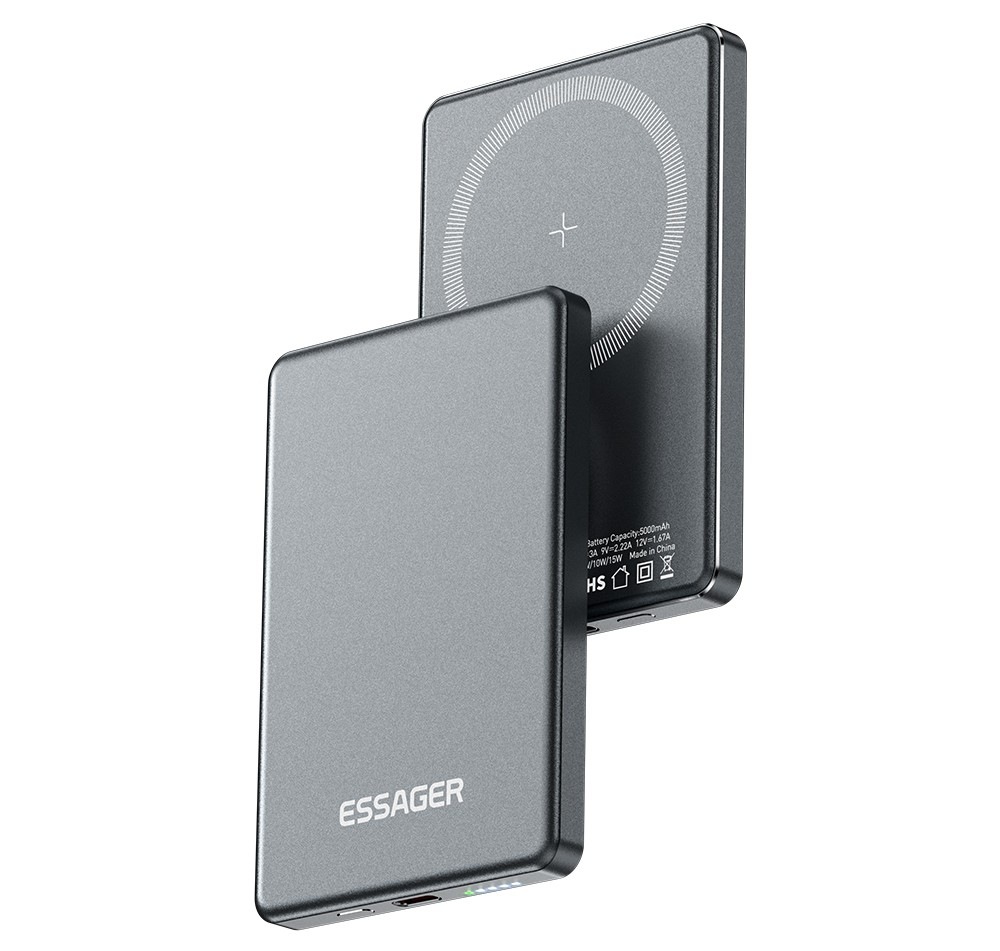 Powerbank Essager 5000 mAh magnetická bezdrôtová (kompatibilná s MagSafe) sivá Magnetická powerbanka Essager 5000 mAh
