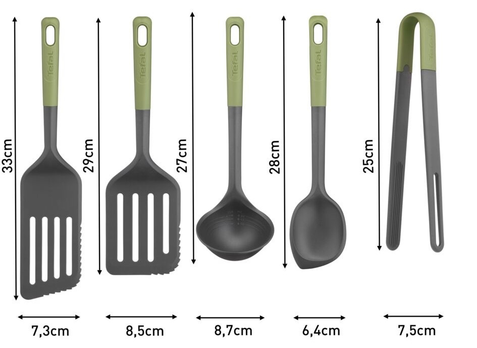 Sada kuchynského náčinia Tefal Essential K279S555 s konkrétnymi rozmermi