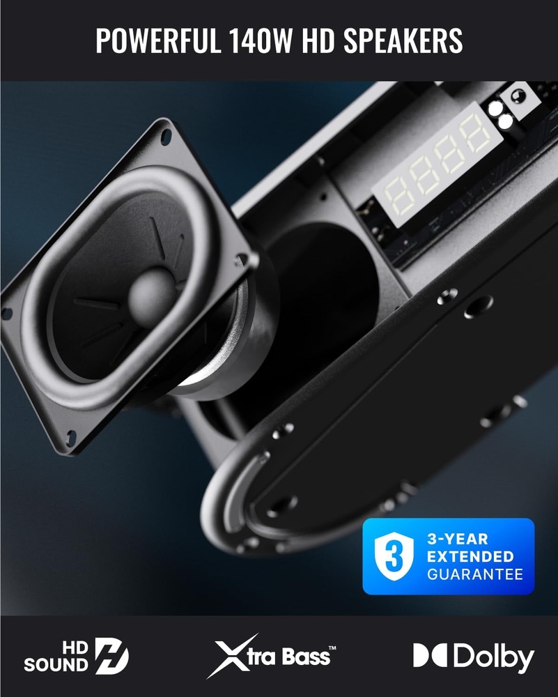 Soundbar Majority Bowfell Axis 2.1 čierny Grafické znázornenie konštrukcie soundbaru Majority Bowfell Axis 2.1 s HD reproduktormi