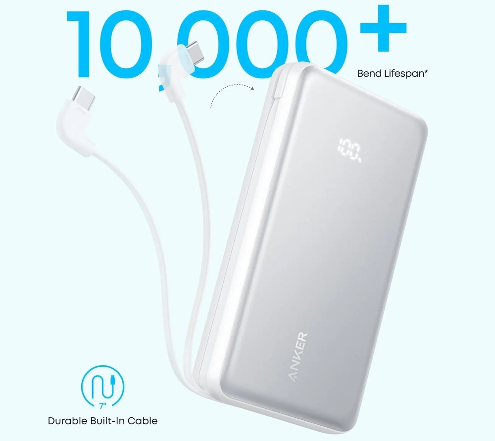 Powerbank Anker Anker Zolo 20000mAh, 22,5W s káblom USB-C čierny Detail powerbanky Anker Zolo s integrovaným káblom s dlhou životnosťou