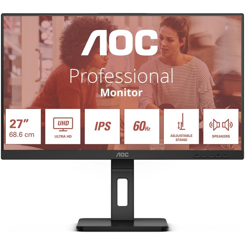 Monitor AOC U27E3UF 27", WLED podsvietenie, IPS panel, 4ms, 1000: 1, 350cd/m2, 3840 × 2160, - čierny