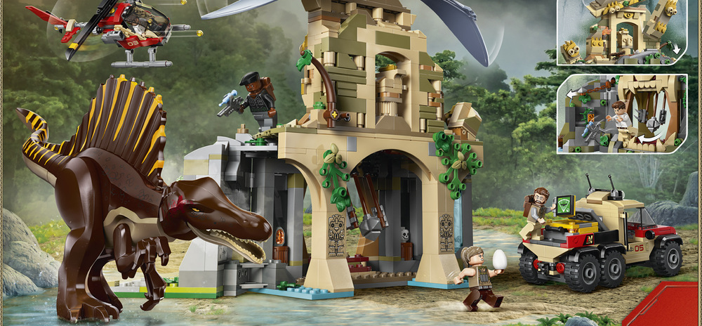 Stavebnica LEGO® Jurassic World 76976 Letecká mise se spinosaurem a quetzalcoatlem Spinosaurus a quetzalcoatlus majú pohyblivé časti a spolu so štyrmi minifigúrkami umožnia rôzne dobrodružstvá.
