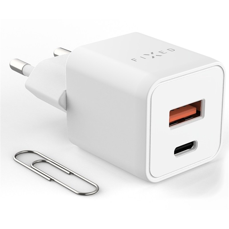 Sieťová nabíjačka FIXED GaN Mini s USB-C, USB, 30W biela